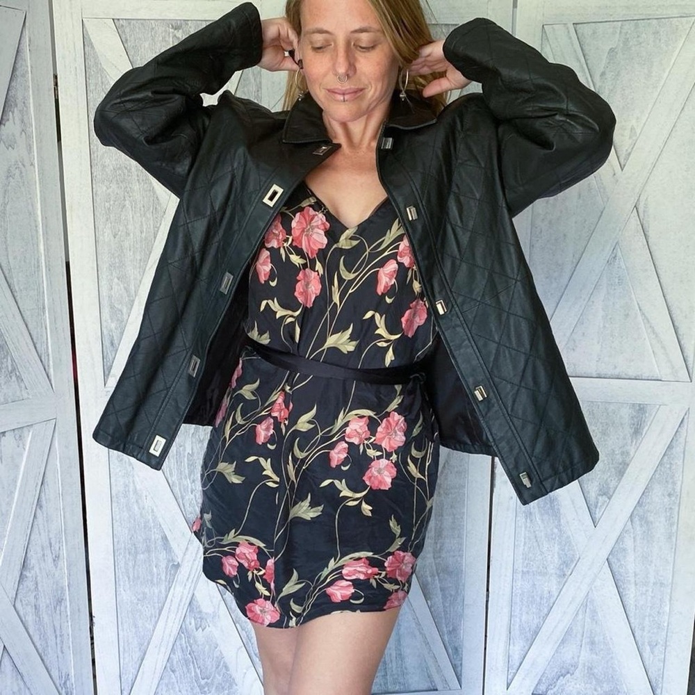 Vintage 90s quilted black leather blazer jacket